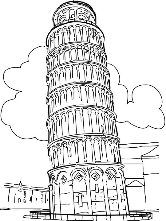 Print Scheve toren van Pisa, Italië kleurplaat